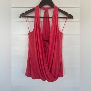 3/25 Hot Coral Pink MXM Tie Neck Halter Top